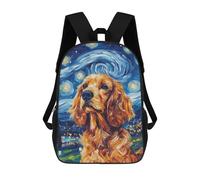 sinyumoney Starry Night Cocker Spaniel Art Print -3 School Bags Lightweight Schoolbag Dayback Bookbag College for Boys/Girls/Teenagers 17inch