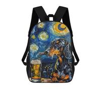 sinyumoney Starry Night Dachshund with Beer Backpack School Bag Lightweight Airport College Students Back Pack for School/Work/Travel 17inch