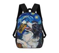 sinyumoney Starry Night Dog with Beer Backpacks 3D Printed 17inch Kids School Backpack Outdoor Casual Daypack Casual Travel Bags for Middle School Students