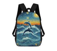 sinyumoney Starry Night Dolphins Children's School Backpack 3D Printed for Kids Travel Rucksacks Book Bags for Boys Elementary School Students 17inch