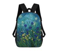 sinyumoney Starry Night Flowers Canvas Print -2 Backpacks Kids School Backpack School Bag 3D Printed School Bag for Boys Elementary And Middle School Students 17inch