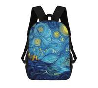 sinyumoney Starry Night Inspired Landscape Painting Kids School Backpack School Bag 3D Printed School Bag for Boys Elementary And Middle School Students 17inch