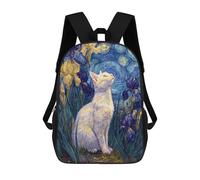 sinyumoney Starry Night Iris Garden Cat -1 School Backpack Business Laptop Rucksack Bag Unisex Casual Daypack for Men, Women & Teenage Boys 17inch