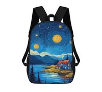 sinyumoney Starry Night Lakeside Cabin 3D Printed Children's School Backpack for Kids Travel Rucksacks Book Bags Kids School Bag 17inch