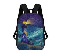 sinyumoney Starry Night Lighthouse Scene -1 School Bags Rucksack Casual Daypacks School Work Travel Bag for Teenage Girls Boys Women Men 17inch