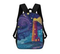 sinyumoney Starry Night Lighthouse Scene -2 School Backpack Water Resistant School Bag Business Backpack for Men/Women 17inch