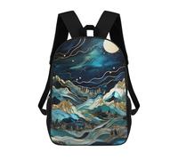 sinyumoney Starry Night Moonlit Peaks Kids School Backpack School Bag 3D Printed School Bag for Boys Elementary And Middle School Students 17inch