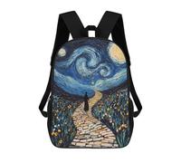 sinyumoney Starry Night Pathway Art Print Rucksacks 3D Printed Children 17inch Backpacks Fashion Casual Daypack Travel Bags Outdoor Casual Daypack for Boy And Girl