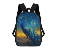 sinyumoney Starry Night Peacock Art Print Kids Backpack,School Backpack Kids School Bag 3D Printed Cartoon Large Capacity Backpack for Kids Boys And Girls 17inch