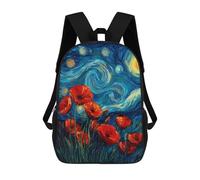 sinyumoney Starry Night Poppies Canvas Art Backpack School Daypacks Business Backpack Water Resistant Bookbag for Camping Outdoor Adventures And Daily Travel 17inch