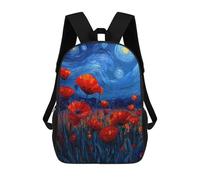 sinyumoney Starry Night Poppies Canvas Print -2 Children's Backpack, Schoolbag Large Capacity Students Bookbag Rucksack Knapsack for Boys Girls Adults Teen 17inch