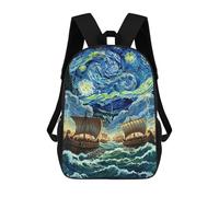 sinyumoney Starry Night Sea Battle 3D Printed 17 Inch School Backpack Casual Children's Backpacks 3D Printed for Boys Elementary And Middle