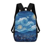 sinyumoney Starry Night Sky Village School Backpack High Secondary School Bags Casual Backpack for Girl, Teen Girls 17inch