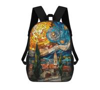 sinyumoney Starry Night Stained Glass Mosaic Artwork Backpack Kids School Backpack School Bag 3D Printed Fashion School Bag for Boys Elementary And Middle School Student 17inch