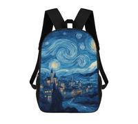 sinyumoney Starry Night Village Painting School Backpack 3D Printed Children's 17inch Backpacks Bag Bookbag for Kids Boy Girl Book Bags Kids School Bag Travel Rucksacks