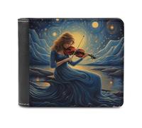 sinyumoney Starry Night Violinist -1 3D Print Clutch Purse Coin Pocket ID Leather RFID Slots Note Section Leather Men's Wallet 11.7cm*9.5cm