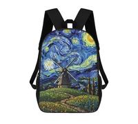 sinyumoney Starry Night with Windmill Painting Backpack 3D Printed Children's School Backpack Kids Travel Backpacks High Capacity Book Bags Children's Backpack Rucksack 17inch