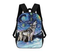 sinyumoney Starry Night Wolf Backpacks Kids School Backpack School Bag 3D Printed Fashion School Bags for Boys Elementary And Middle School Students 17inch