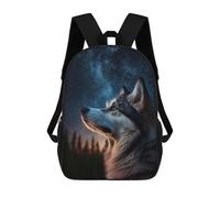 sinyumoney Starry Night Wolf Portrait Kids Backpack,School Backpack Kids School Bag 3D Printed Cartoon Large Capacity Backpack for Kids Boys And Girls 17inch