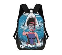 sinyumoney Stay Positive Diver And Shark Illustration School Bags Work Laptop Backpack Rucksack Bag- Perfect for Travel, Work And Daily Use 17inch