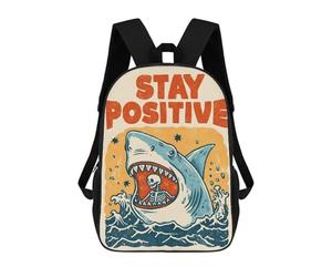 sinyumoney Stay Positive Shark Skeleton Humor School Bags Work Laptop Backpack Rucksack Bag for Camping Outdoor Adventures And Daily Travel 17inch