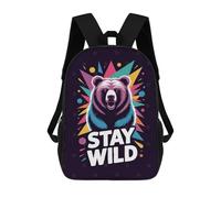 sinyumoney Stay Wild Bear Graphic Art Backpack School Business Laptop Rucksack Bag Unisex Casual Daypack for Girls Boys Teenage 17inch