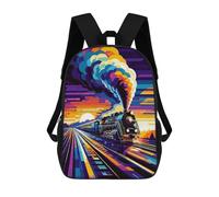 sinyumoney Steam Train Sunset Wpap Backpacks Kids Student Schoolbag,3D Printed Backpacks,Elementary And Middle School Students Backpacks for Boys Girls 17inch