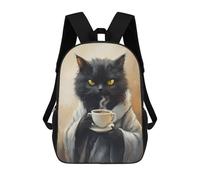sinyumoney Steaming Hot Coffee Cat School Backpack for Girls 17inch Casual Daypack Lightweight Rucksack Boy Girl Backpack for Middle School Students