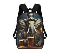 sinyumoney Steampunk Beer Elephant 2 3D Printed Children's School Backpack for Kids High Capacity Travel Rucksacks Book Bags Kids School Bag Back Pack 17inch