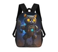 sinyumoney Steampunk Cat Robot Art Children's School Backpack 3D Printed for Kids Travel Rucksacks Book Bags for Boys Elementary School Students 17inch