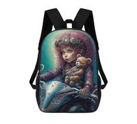 sinyumoney Steampunk Girl with Teddy Bear Backpacks 3D Printed 17inch Kids School Backpack Outdoor Casual Daypack Casual Travel Bags for Middle School Students