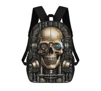 sinyumoney Steampunk Headphones Skull Backpack School Bag School Secondary High School College Backpack Travel for Boys/Girls/Teenagers 17inch