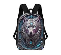 sinyumoney Steampunk Metal White Wolf 3D Printed Children's 17 Inch Backpacks 3D Printed Casual School Bag for Boys Elementary And Middle