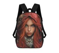 sinyumoney Steampunk Redhead with Cat School Backpack Business Laptop Rucksack Bag Unisex Casual Daypack for Men, Women & Teenage Boys 17inch