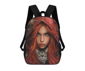 sinyumoney Steampunk Redhead with Cat School Backpack Business Laptop Rucksack Bag Unisex Casual Daypack for Men, Women & Teenage Boys 17inch