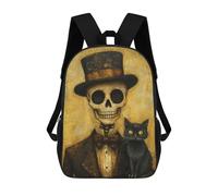 sinyumoney Steampunk Skeleton with Cat Children's Backpacks School Backpack 3D Printed for Kids Travel Rucksacks Book Bags Kids 17inch School Bag