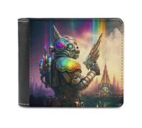 sinyumoney Steampunk Warrior with Rainbow Weapons 3D Print PU Leather Men's Wallet Credit Card Holder Banknote Compartments Wallets for Boys Girls 11.7cm*9.5cm
