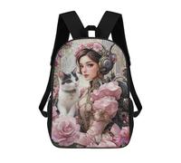 sinyumoney Steampunk Woman with Cat-1 3D Printed 17inch Kids School Bag Rucksacks Children's School Fashion Casual Back Pack High Capacity Travel Book Bags