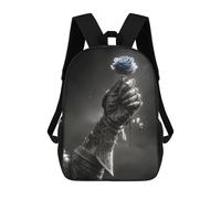 sinyumoney Steel Gloves Holding Blue Rose School Backpack Secondary Causal Travel High School Bags for Camping Outdoor Adventures And Daily Travel 17inch