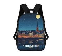 sinyumoney Stockholm Sweden Night Cityscape Illustration Daypack Casual Backpacks School Bag For Girls Boys High College Teenagers Rucksack Men Women Travel Laptop Rucksack College Bookbag 17inch