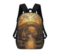 sinyumoney Stone Bridge Autumn Forest 3D Printed Children's School Backpack for Kids High Capacity Travel Rucksacks Book Bags Kids School Bag Back Pack 17inch