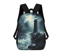sinyumoney Stormy Lighthouse at Night - Charcoal Art Backpack with Pocket 3D Printed Backpacks, Travel Rucksacks Book Bags Kids School Bag 17inch
