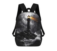 sinyumoney Stormy Lighthouse in Dramatic Monochrome Style School Bag Backpack Teen Schoolbag 3D Printing Adjustable Schoolbag Fashion Pocket Bag for Kids Boys Girls Students And Teenagers Fans 17inch