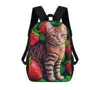 sinyumoney Strawberry Cat Collage Children's Backpack, 17 Inch 3D Printed School Backpack, Backpack Cartoon Adjustable School Bag for Primary School