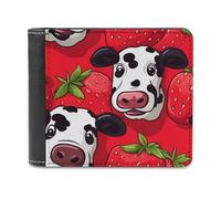 sinyumoney Strawberry Cow Illustration 3D Print PU Leather Wallet Multiple Slots Banknote Compartments Stylish Durable Men's Wallets Gifts 11.7cm*9.5cm