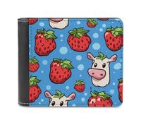 sinyumoney Strawberry Cow Pattern 3D Print PU Leather Men's Wallet Credit Cards Coins RFID Blocking Stylish Banknote Compartments Purse Youth Guys 11.7cm*9.5cm