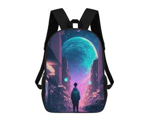 sinyumoney Street Gazing at Giant Moon Kids Backpack, Backpack School Bag, Backpacks Kids School 3D Printed School Bags for Elementary And Middle School Students Teens Birthday Gift 17inch