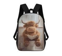 sinyumoney Stuffed Highland Cow Reading on Toilet 3D Printed Children's 17 Inch Backpacks 3D Printed Casual School Bag for Boys Elementary And Middle
