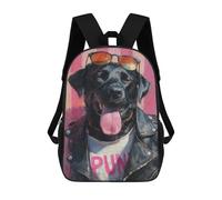 sinyumoney Stylish Black Dog Punk Fashion Backpack 3D Print Kids Bag Elementary Students Daypack Lightweight School Bag for Children Girls Boys Nursery Lunch Pack 17inch
