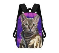 sinyumoney Stylish Cat in Golden Jacket School Backpack for Girls Backpack Water Repellent Casual Daypack Lightweight Rucksack Boy Girl School Backpack 17inch